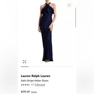Navy Blue Ralph Lauren Satin Stripe Halter Gown